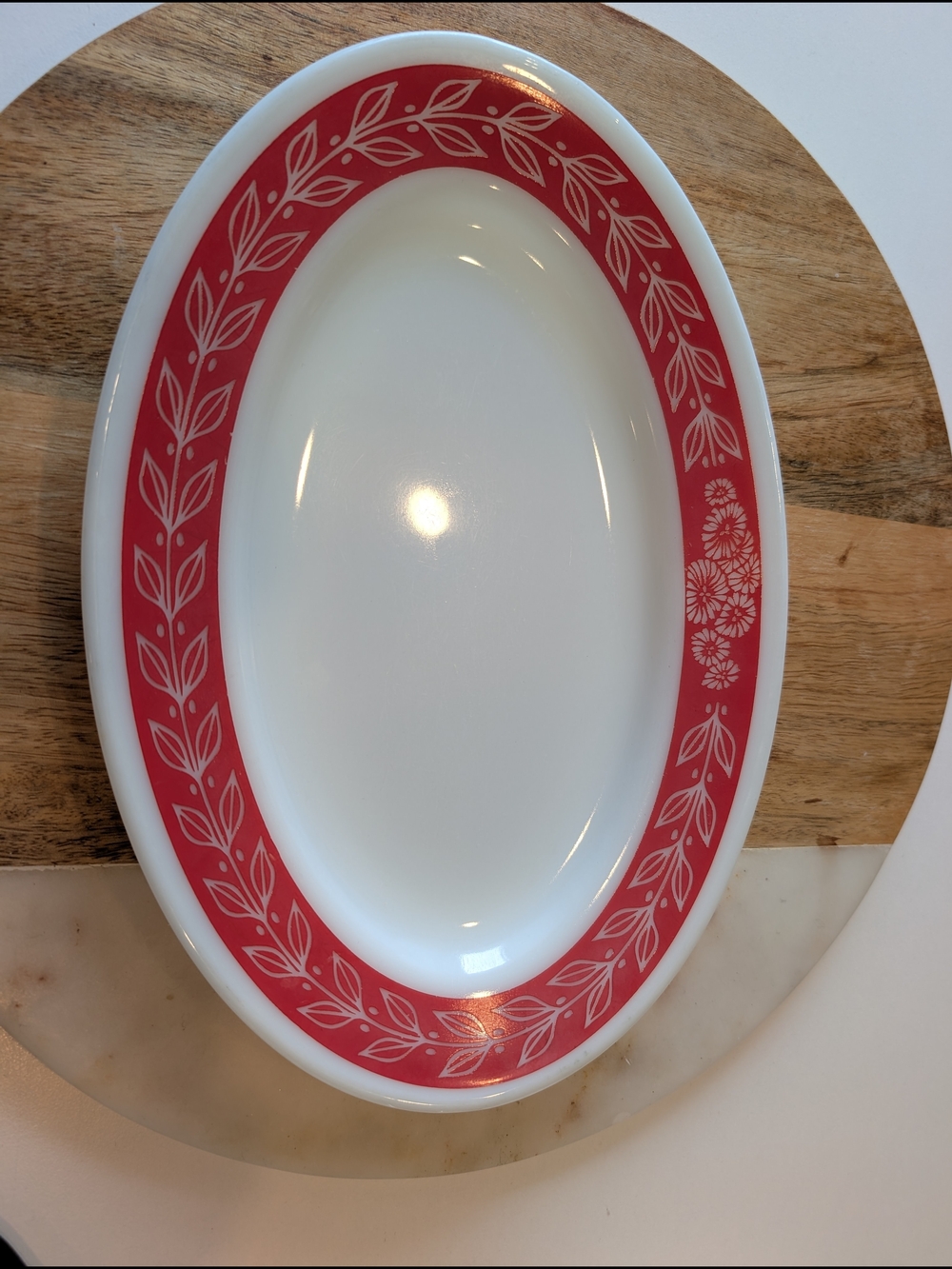 White and Pink Floral Rim Oval Serving Platter - Home Dining
